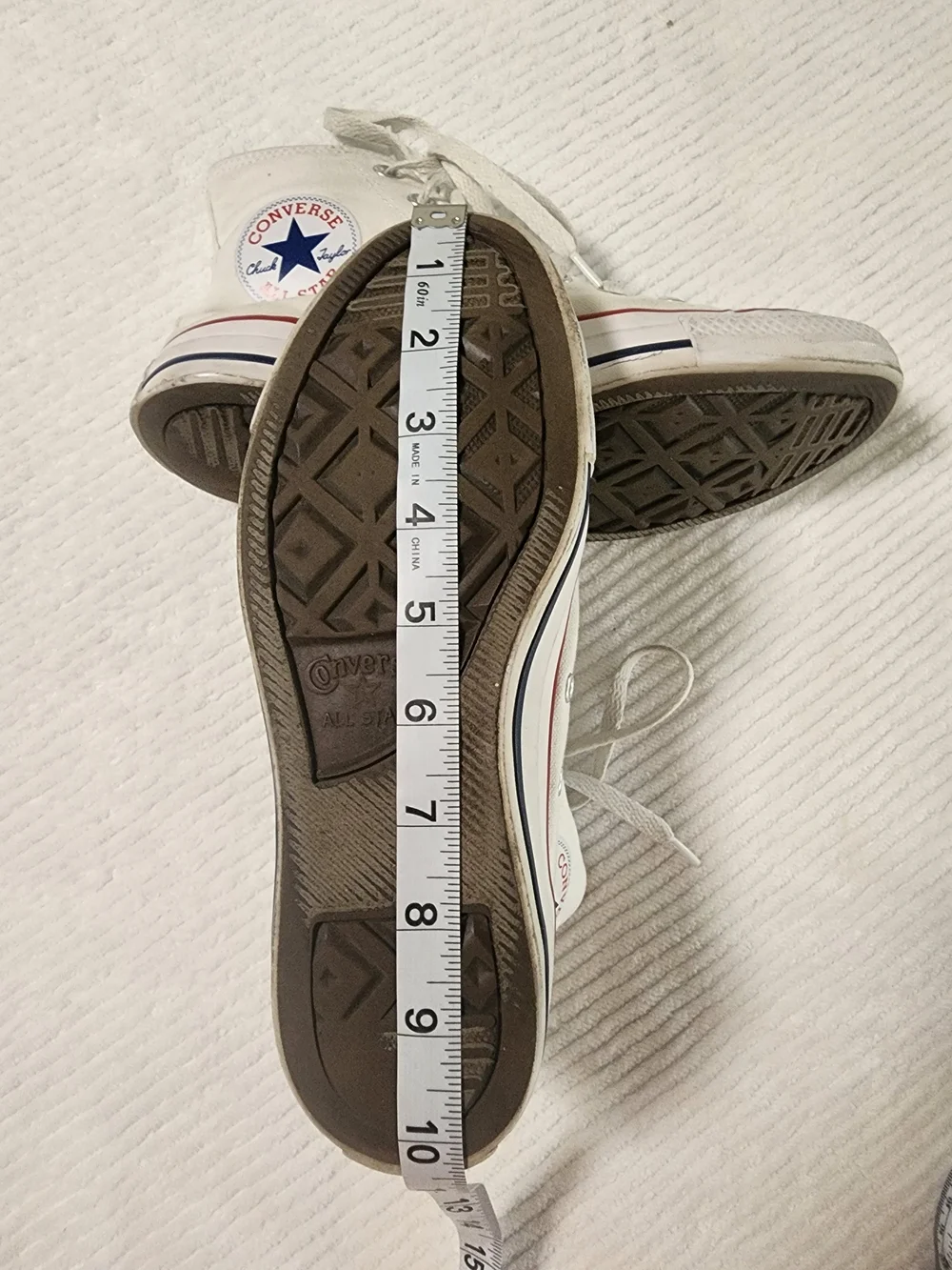 Converse White High Top Sneakers with Red & Navy Stripe - Picture 3 of 9